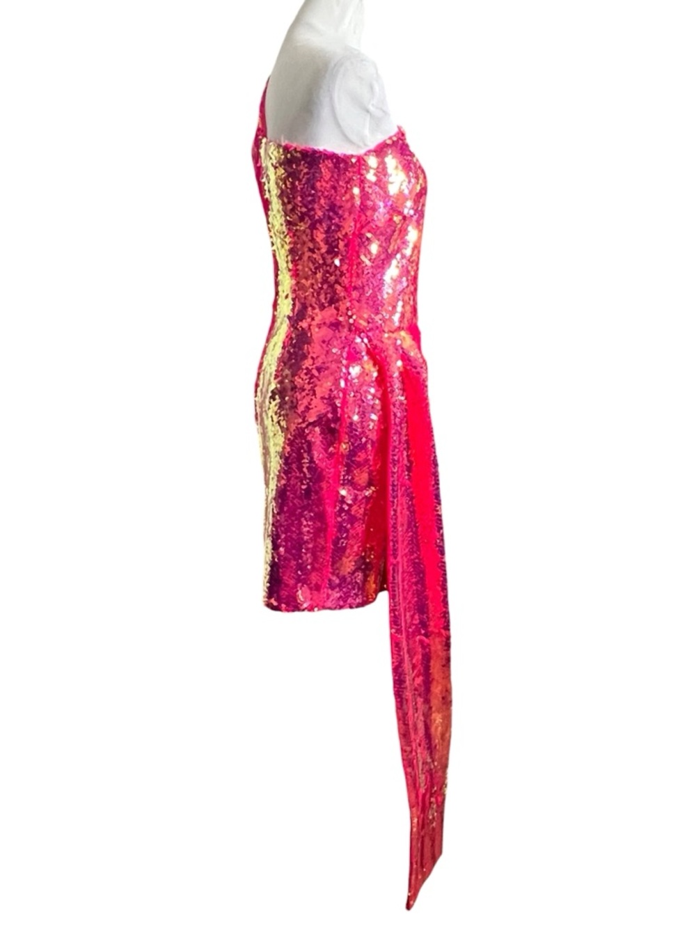 Nadine‎ Merabi NWT Celina Dress Women’s Large Hot Pink Sequin One Shoulder Gala - Picture 4 of 9